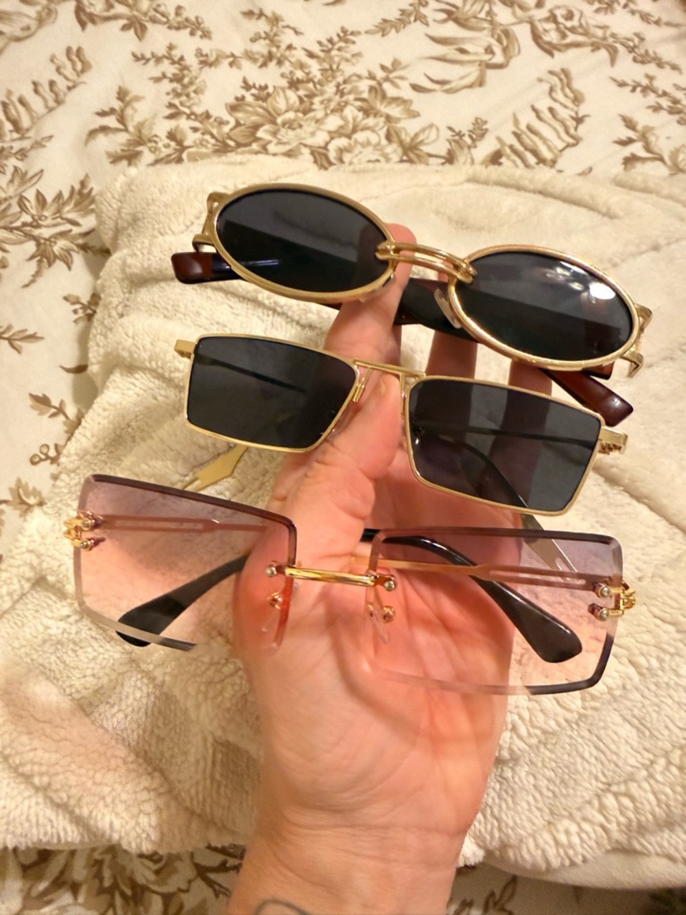 Gold Frame Women's Sunglasses Trio - Pink Gradient, Black Lenses